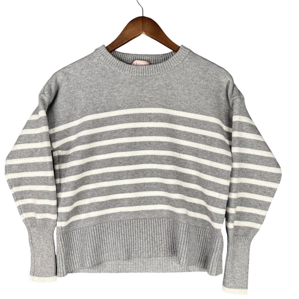Philosophy Republic Clothing Womens Grey White Striped Crew Neck Sweater Large